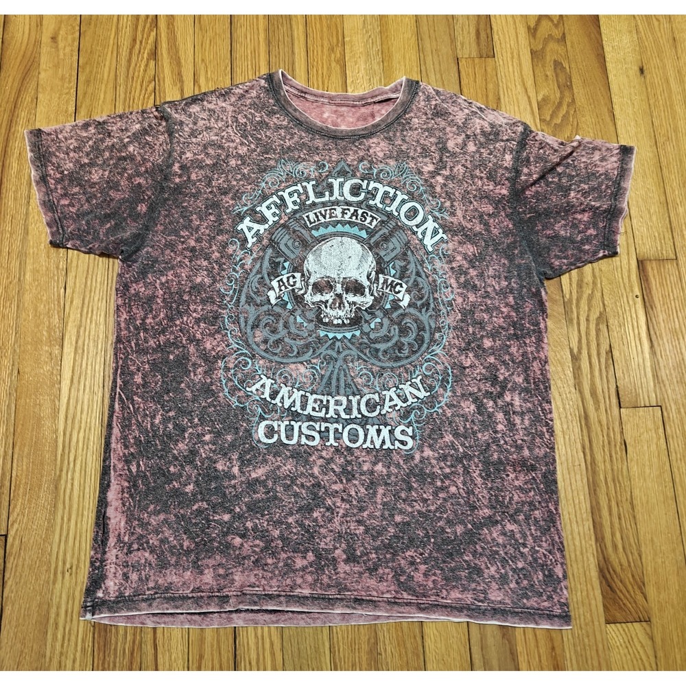 Affliction Shirt Mens 2XL Dark Red Skull Y2K Grunge Skull Reversible